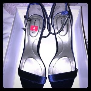 NWT Navy Blue Velvet Open Toe Heels